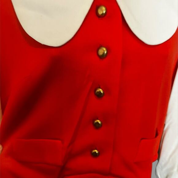 Vintage Mod Red White Blue Dress w/ Peter Pan Collar & Bronze Buttons - Picture 4 of 12
